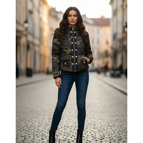 Camo Jackets & Blazers - Ciao Milano Lia Puffer Jacket Camo Women's Small Camo Pattern Full Zipper